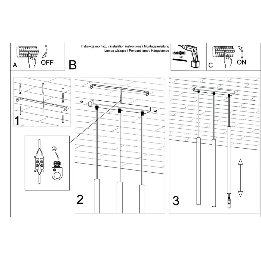 Lámpara colgante PASTELO 3xG9/8W/230V negro
