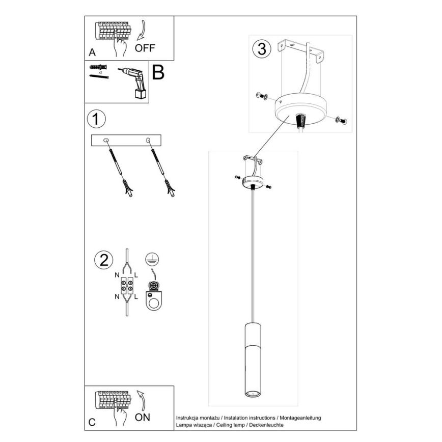 Lámpara colgante con cable BORGIO 1xGU10/40W/230V hormigón/metal negro