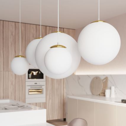 Lámpara colgante con cable TOYA 1xE27/60W/230V Ø 20 cm blanca/dorada