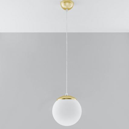 Lámpara colgante con cable TOYA 1xE27/60W/230V Ø 20 cm blanca/dorada