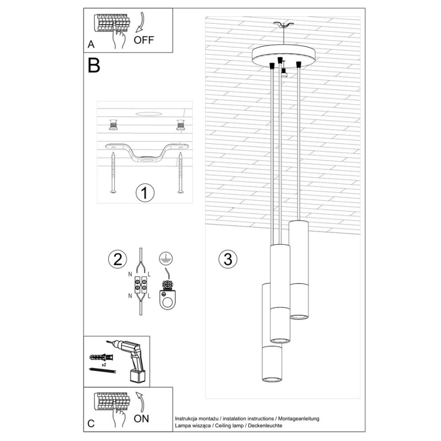 Lámpara colgante LOOPEZ 3xGU10/10W/230V redondeado negro/cobre