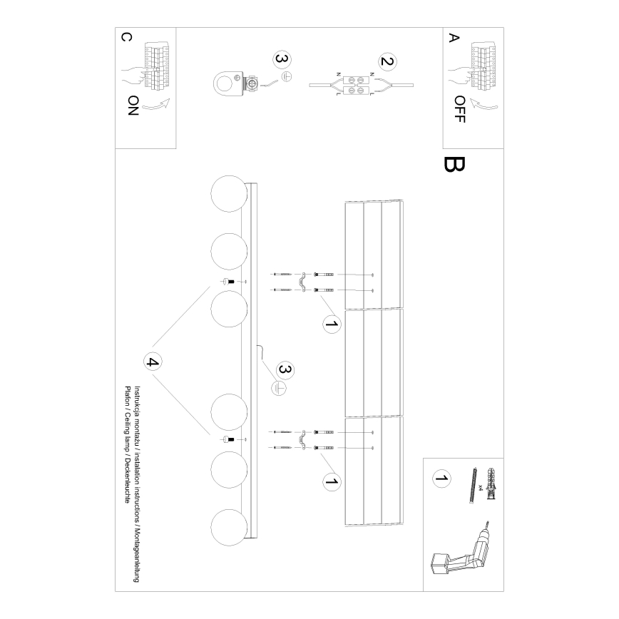 Lámpara de techo YOLI 6xG9/12W/230V negra