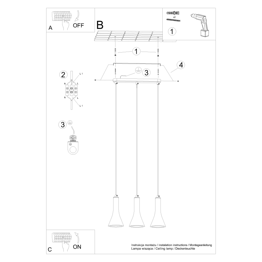 Lámpara colgante REA 3xE14/12W/230V concreto