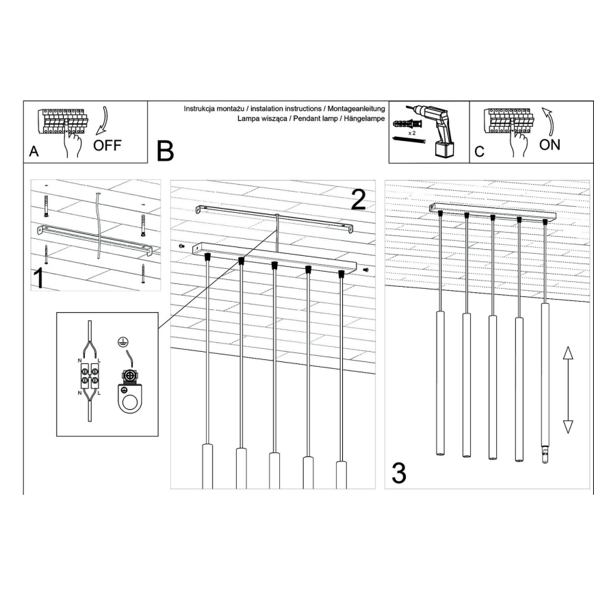 Lámpara colgante PASTELO 5xG9/8W/230V concreto
