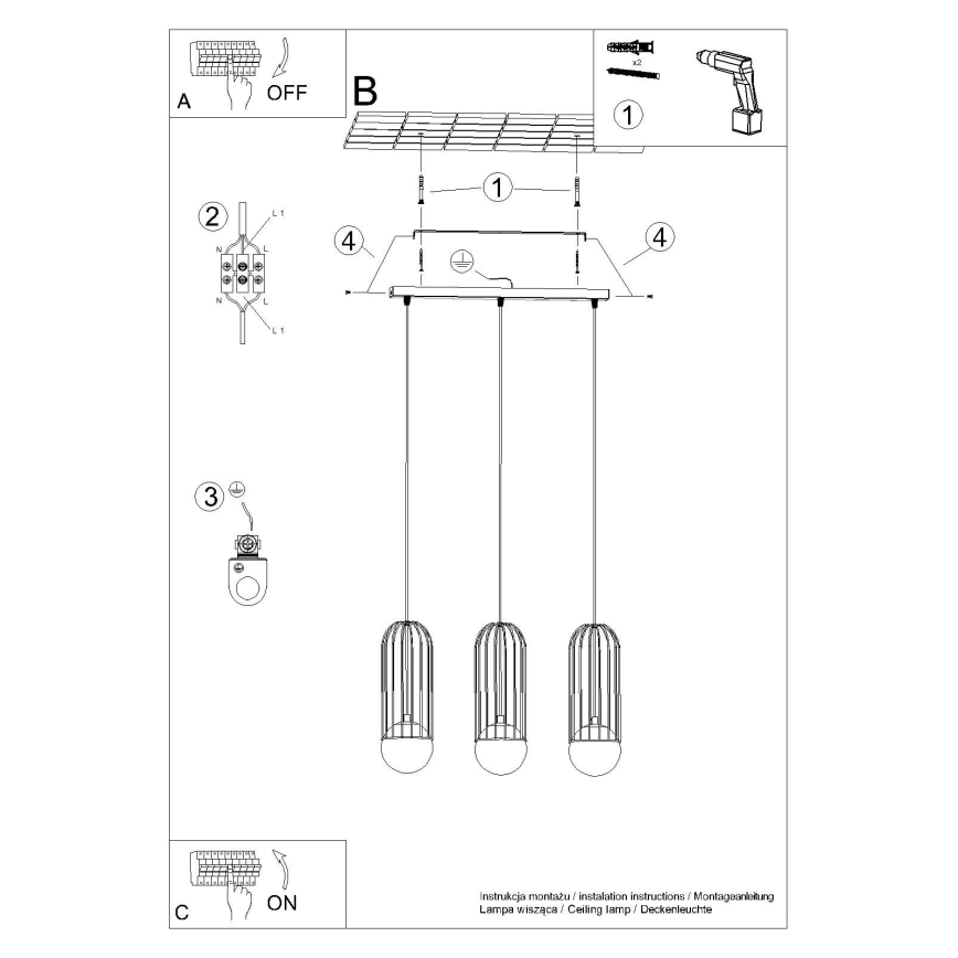 Lámpara colgante BRINA 3xG9/8W/230V negro