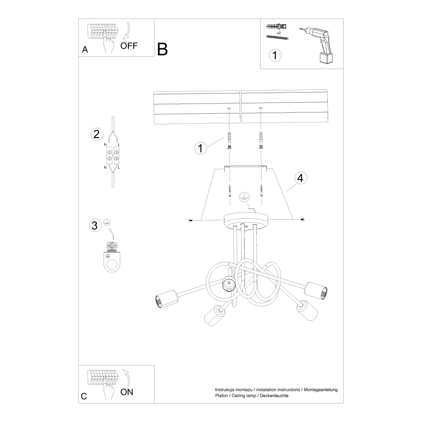 Lámpara de techo LOOP 5xE27/15W/230V negro