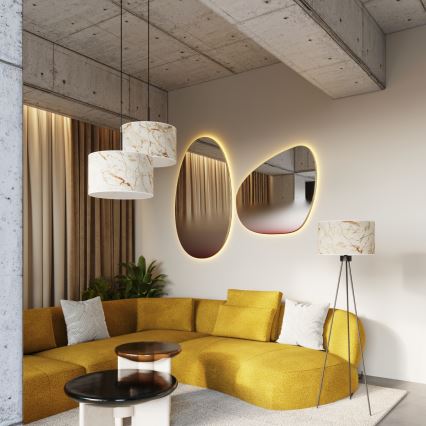 Lámpara colgante con cable NEVIA 1xE27/15W/230V Ø 40 cm beige/efecto mármol