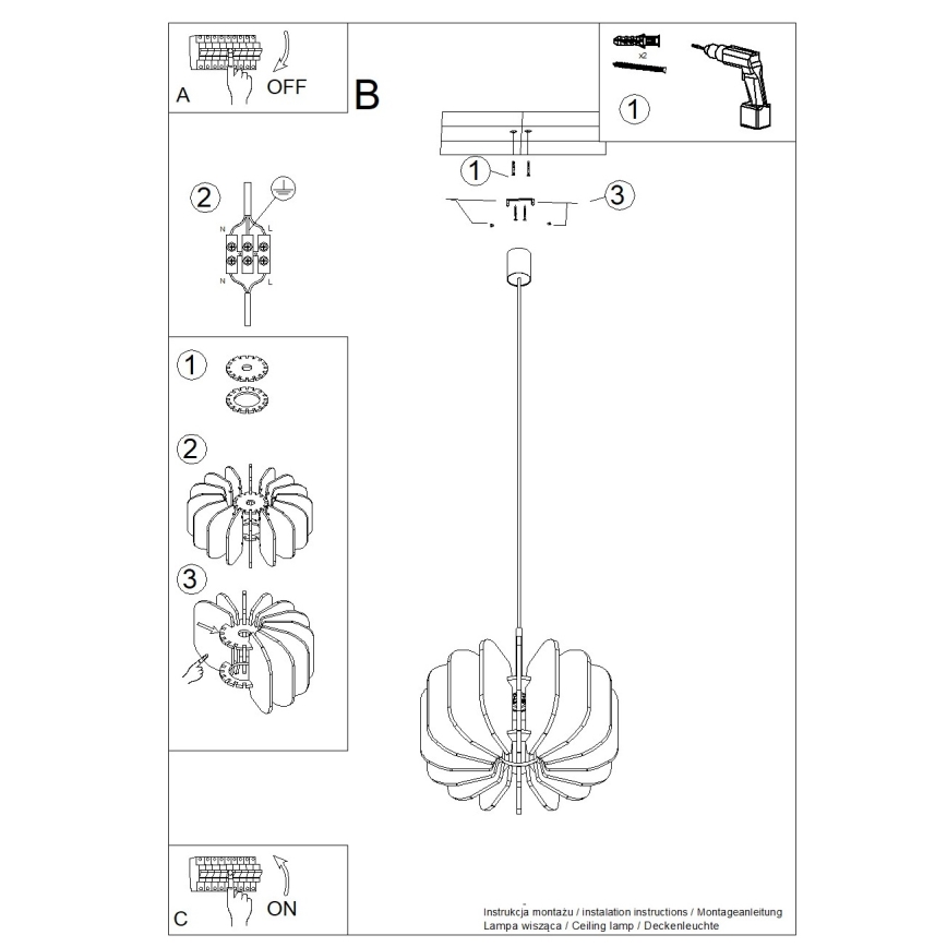 Lámpara colgante con cable MULA 1xE27/15W/230V, diámetro 45 cm, color crema