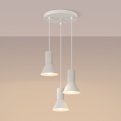 Lámpara colgante con cable ESTRIA 3x E14/10W/230V Ø 30 cm color crema
