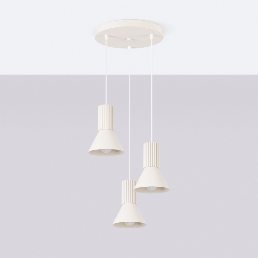 Lámpara colgante con cable ESTRIA 3x E14/10W/230V Ø 30 cm color crema