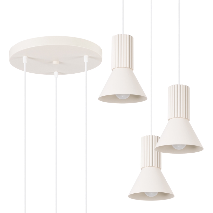 Lámpara colgante con cable ESTRIA 3x E14/10W/230V Ø 30 cm color crema