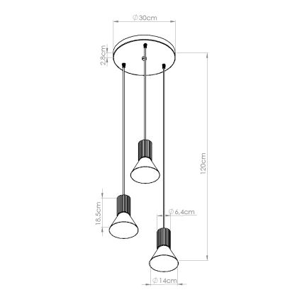 Lámpara colgante con cable ESTRIA 3x E14/10W/230V Ø 30 cm color crema