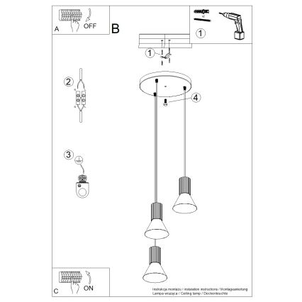 Lámpara colgante con cable ESTRIA 3x E14/10W/230V Ø 30 cm color crema