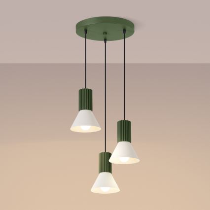 Lámpara colgante con cable ESTRIA 3xE14/10W/230V Ø 30 cm verde