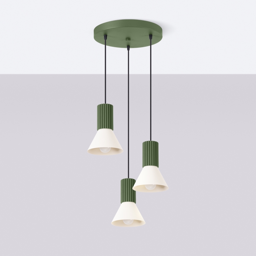 Lámpara colgante con cable ESTRIA 3xE14/10W/230V Ø 30 cm verde