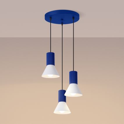 Lámpara colgante con cable ESTRIA 3xE14/10W/230V, diámetro 30 cm, azul