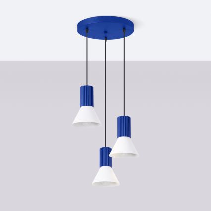 Lámpara colgante con cable ESTRIA 3xE14/10W/230V, diámetro 30 cm, azul