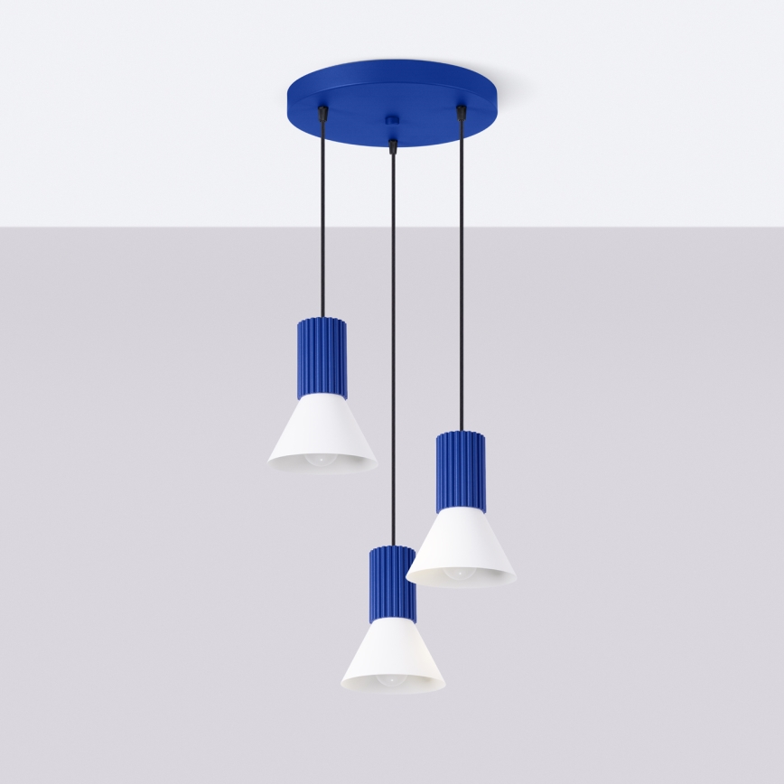 Lámpara colgante con cable ESTRIA 3xE14/10W/230V, diámetro 30 cm, azul