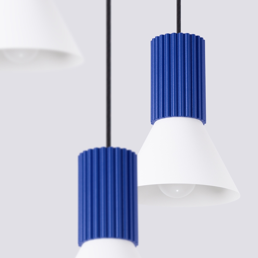 Lámpara colgante con cable ESTRIA 3xE14/10W/230V, diámetro 30 cm, azul
