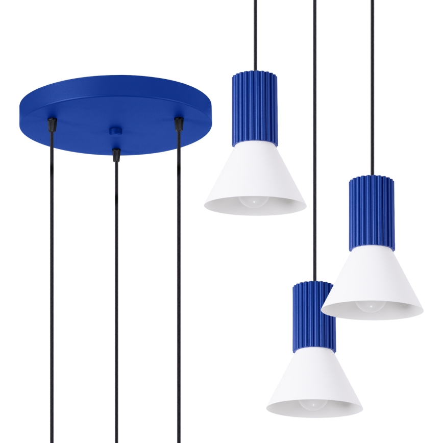 Lámpara colgante con cable ESTRIA 3xE14/10W/230V, diámetro 30 cm, azul