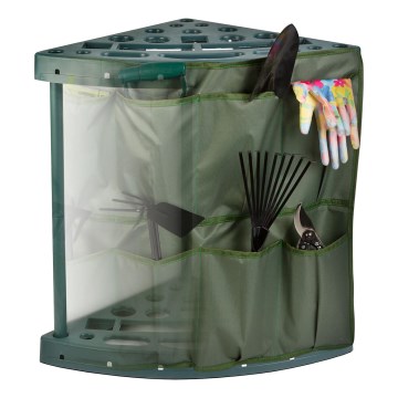 Soporte de esquina para herramientas de jardín 43x43x59 cm verde