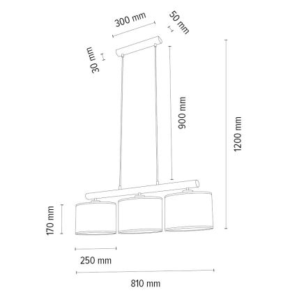 Lámpara colgante de cable MERCEDES 3xE27/40W/230V marrón/roble