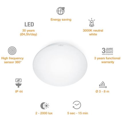 STEINEL 035105 - Iluminación LED para el baño con sensor RS 16 LED G LED/9,5W/230V