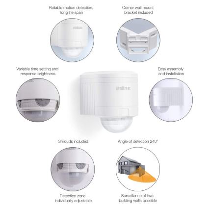 STEINEL 602819 - Sensor de pared infrarrojos exterior IS240 blanco IP54