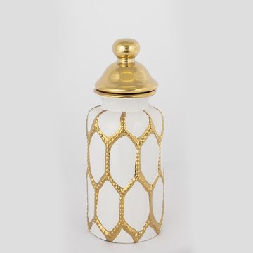 Tarro de cerámica 31x12,5 cm dorado/blanco