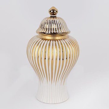 Tarro de cerámica 35x18,5 cm dorado/blanco