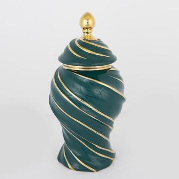 Tarro de cerámica 35x18,5 cm dorado/verde