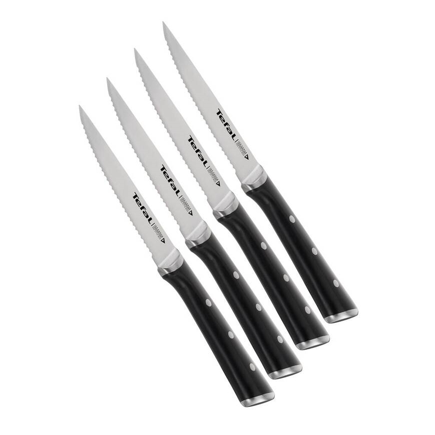 Tefal - Set de 4 cuchillos para filete ICE FORCE, acero inoxidable, hoja de 11 cm, cromo brillante/negro
