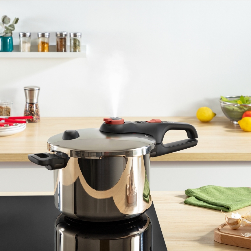 Tefal - Olla a presión 6 l SECURE TRENDY + set de 5 piezas INGENIO EMOTION