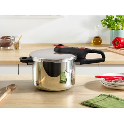 Tefal - Olla a presión SECURE TRENDY de 6 l + set de 5 piezas INGENIO EMOTION