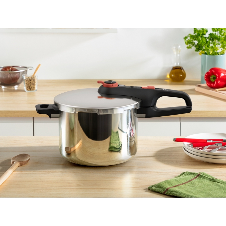 Tefal - Olla a presión SECURE TRENDY de 6 l + set de 5 piezas INGENIO EMOTION