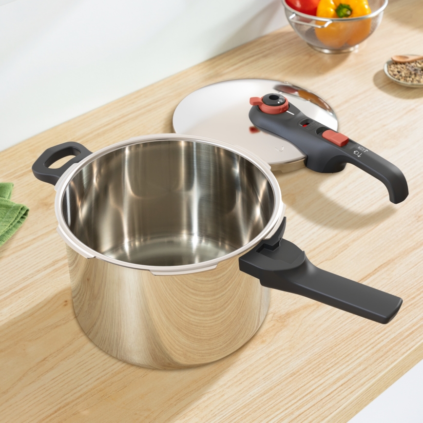 Tefal - Olla a presión SECURE TRENDY de 6 l + set de 5 piezas INGENIO EMOTION