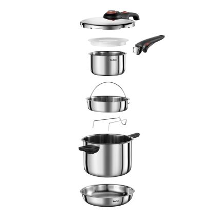 Tefal - Olla a presión SECURE TRENDY de 6 l + set de 5 piezas INGENIO EMOTION