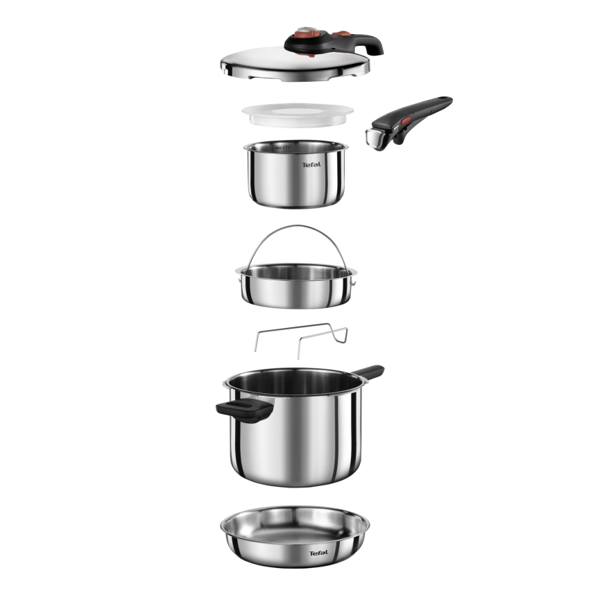 Tefal - Olla a presión SECURE TRENDY de 6 l + set de 5 piezas INGENIO EMOTION