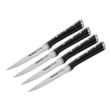 Tefal - Set de 4 cuchillos para filete ICE FORCE, acero inoxidable, hoja de 11 cm, cromo brillante/negro