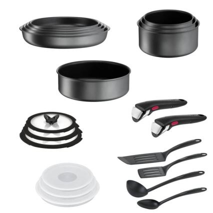 Tefal - Set de cocina de 20 piezas INGENIO DAILY CHEF ON negro