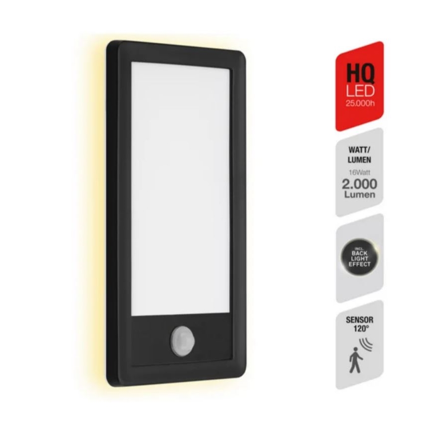 Telefunken 313905TF - Lámpara de pared LED para exterior con sensor LED/16W/230V IP44