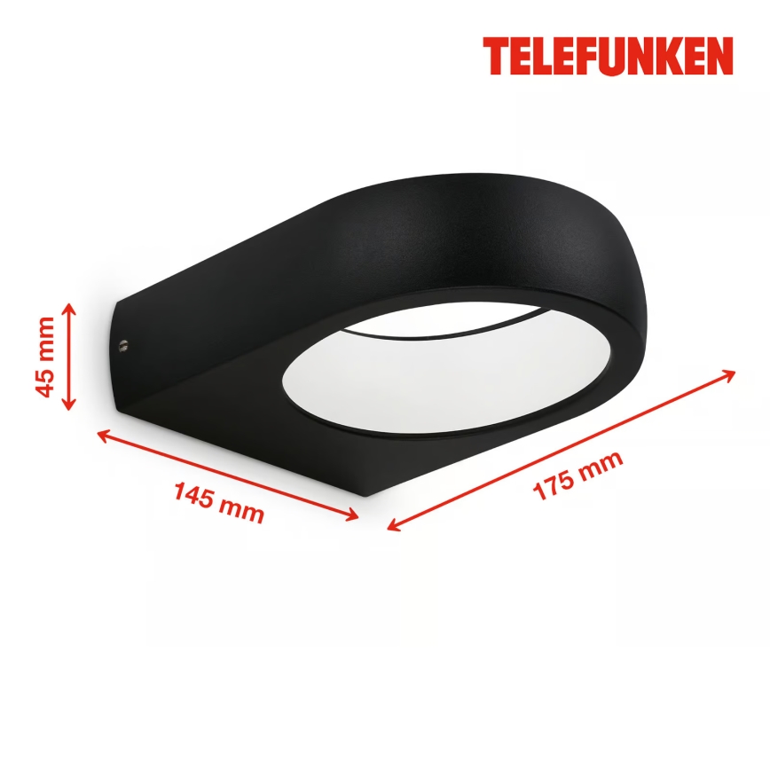 Telefunken 320205TF - Aplique de pared para exterior LED, 7,5 W, 230 V, IP44, negro