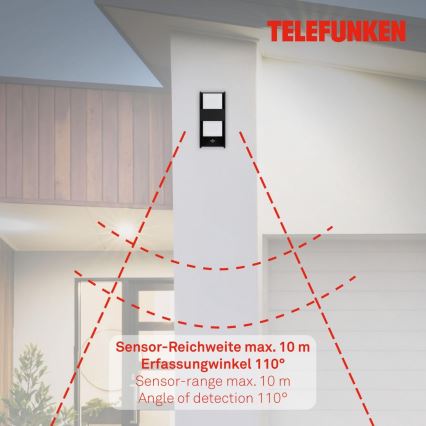 Telefunken 321105TF - Aplique para exterior con sensor 1xE27/12W/230V IP44 negro