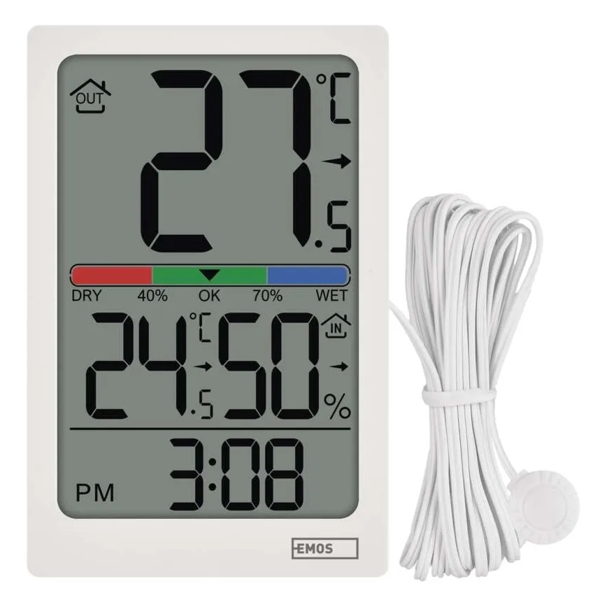 Termómetro digital con higrómetro 2x AAA blanco