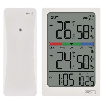 Termómetro digital con higrómetro, 2x AAA, blanco