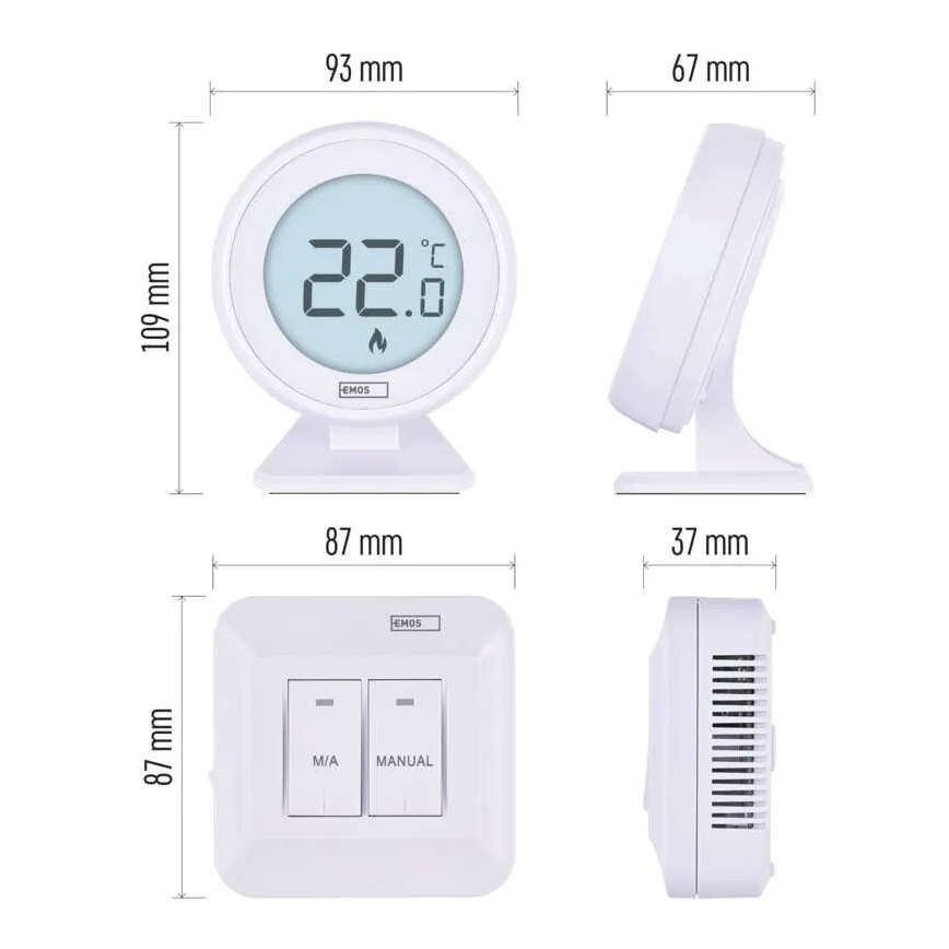 Termostato de ambiente manual inalámbrico 230V/16A 2xAA blanco