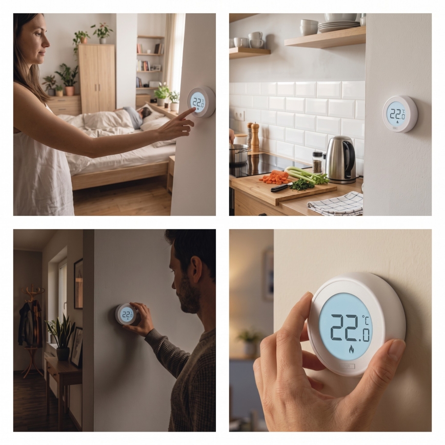 Termostato manual para habitación 230 V/6 A, 2x AA, blanco