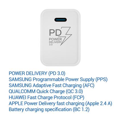 TESLA Electronics - Adaptador para cargador rápido Power Delivery 20W blanco