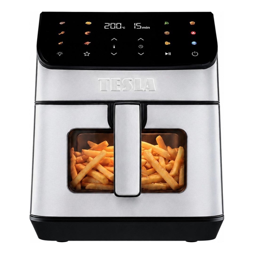 TESLA Electronics AirCook - Freidora de aire 6,5 l, 2100 W/230 V, cromo mate/negro