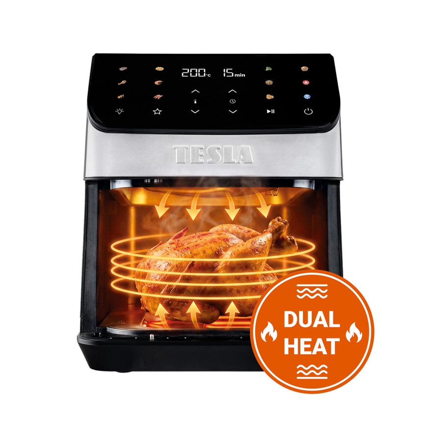 TESLA Electronics AirCook - Freidora de aire 6,5 l, 2100 W/230 V, cromo mate/negro